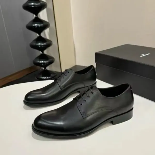 Mens black leather derby shoes, view 1