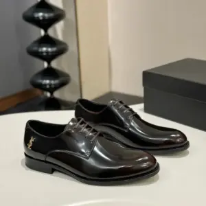 Mens black leather derby shoes, view 2