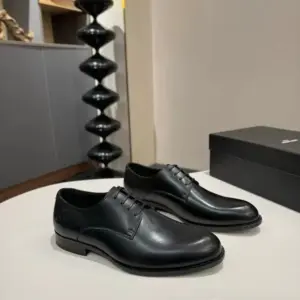 Mens black leather derby shoes, view 4