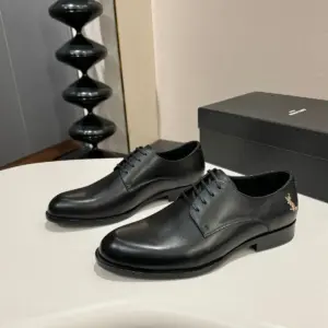 Mens black leather derby shoes, view 5