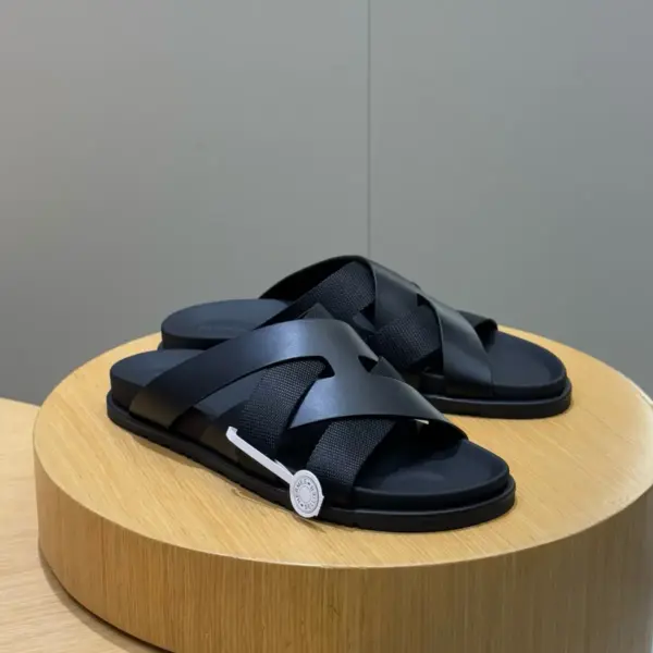 Mens black leather sandals, view 1