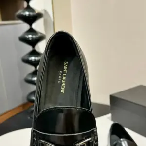 Mens black patent leather loafers, view 3