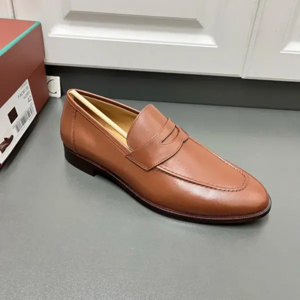 Mens brown leather loafers, view 1