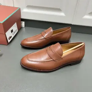 Mens brown leather loafers, view 2