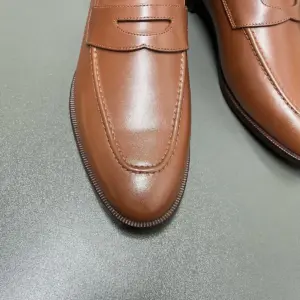 Mens brown leather loafers, view 3
