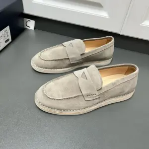 Mens brown suede loafers, view 2