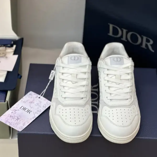 Perforated white leather sneakers, view 1