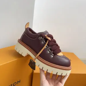 Platform brown leather loafers, view 3