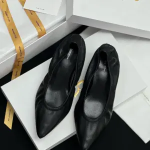 Pointed black leather flats, view 2