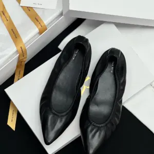 Pointed black leather flats, view 5
