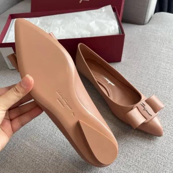 Pointed brown leather flats, view 1