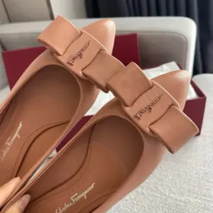 Pointed brown leather flats, view 2