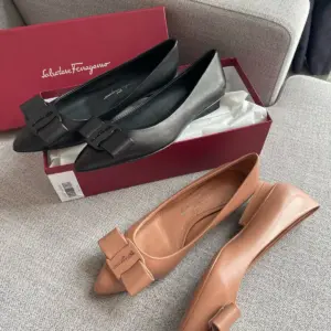 Pointed brown leather flats, view 4