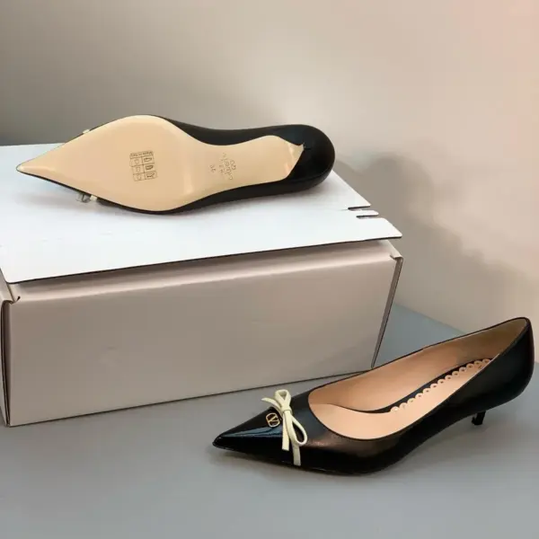 Pointed brown leather heels, view 1