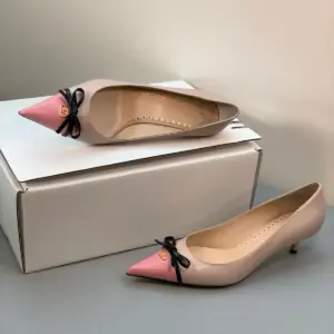 Pointed brown leather heels, view 2