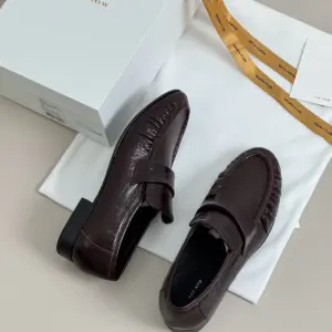 Pointed burgundy leather loafers, view 4