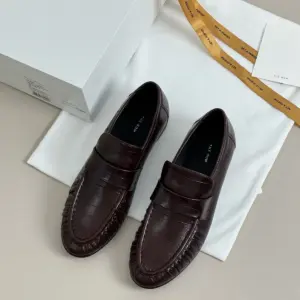 Pointed burgundy leather loafers, view 5