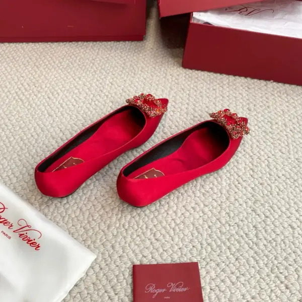 Red satin flats, view 1