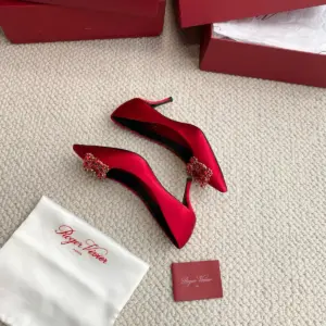 Red satin flats, view 4