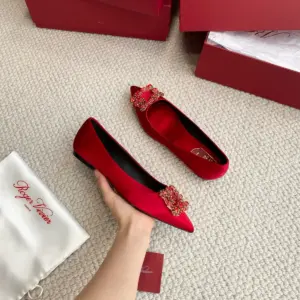 Red satin flats, view 5