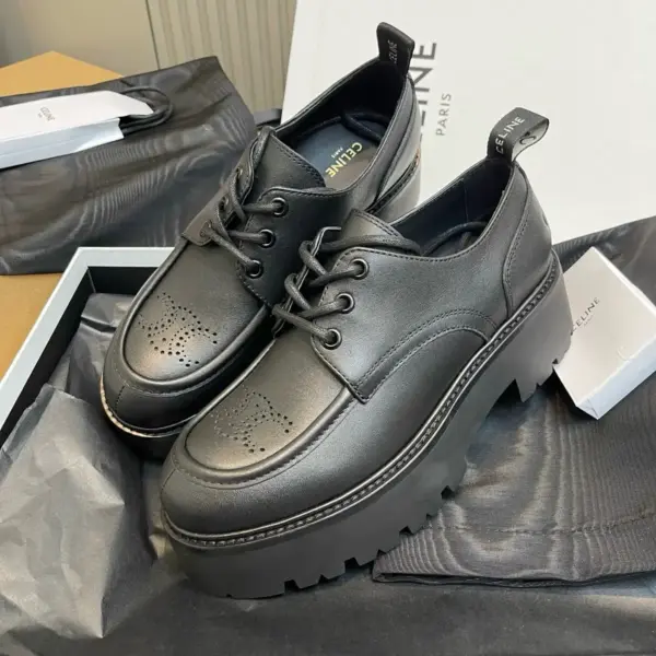 Retro black leather derby shoes, view 1