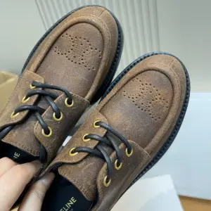Retro black leather derby shoes, view 3