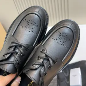 Retro black leather derby shoes, view 5