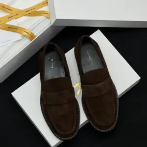Retro black leather loafers, view 2