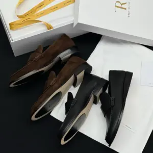 Retro black leather loafers, view 3