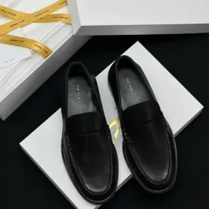Retro black leather loafers, view 5