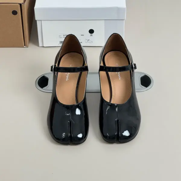 Retro black patent leather heels, view 1