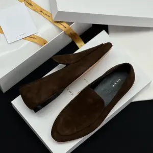 Retro brown suede loafers, view 2