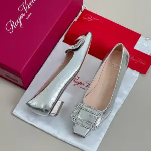 Silver patent leather heels, view 4