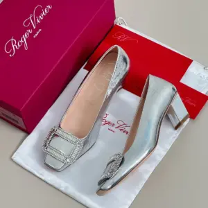 Silver patent leather heels, view 5