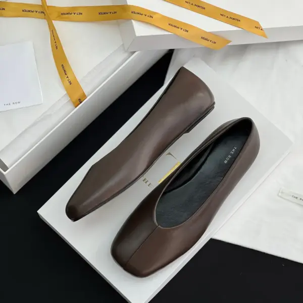 Square toe brown leather flats, view 1