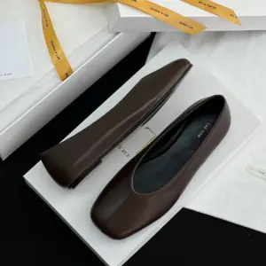 Square toe brown leather flats, view 2