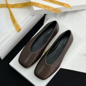 Square toe brown leather flats, view 3