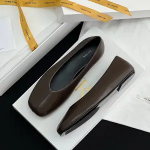 Square toe brown leather flats, view 4