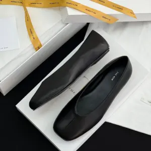 Square toe brown leather flats, view 5