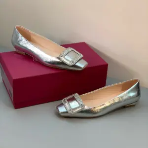 Square toe white leather flats, view 4
