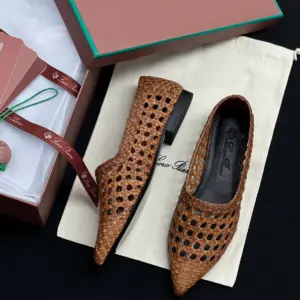 Tan leather flats, view 5