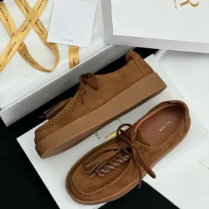 Tan suede loafers, view 2