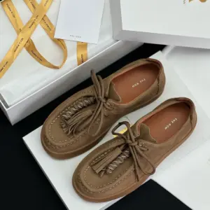 Tan suede loafers, view 4