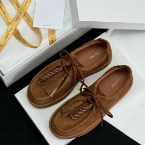 Tassel tan suede loafers, view 3