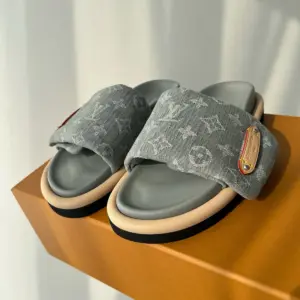 Velcro black leather slippers, view 3