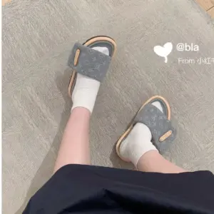 Velcro black leather slippers, view 4