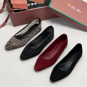 Womens black leather flats, view 2