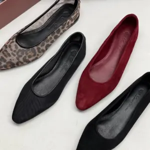 Womens black leather flats, view 4
