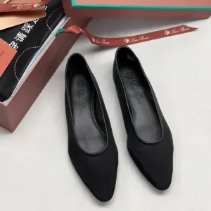 Womens black leather flats, view 5